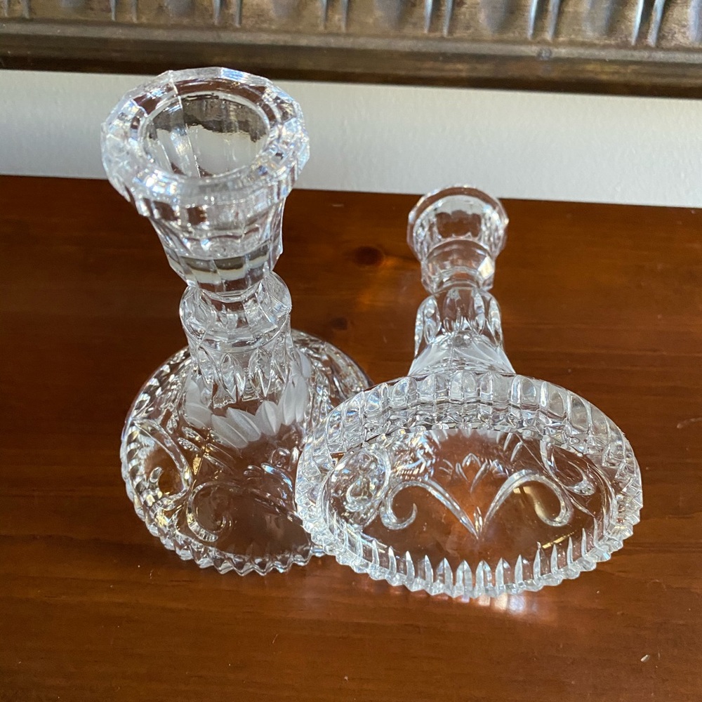 5” Crystal Candlesticks with Round Base - Picture 2 of 14